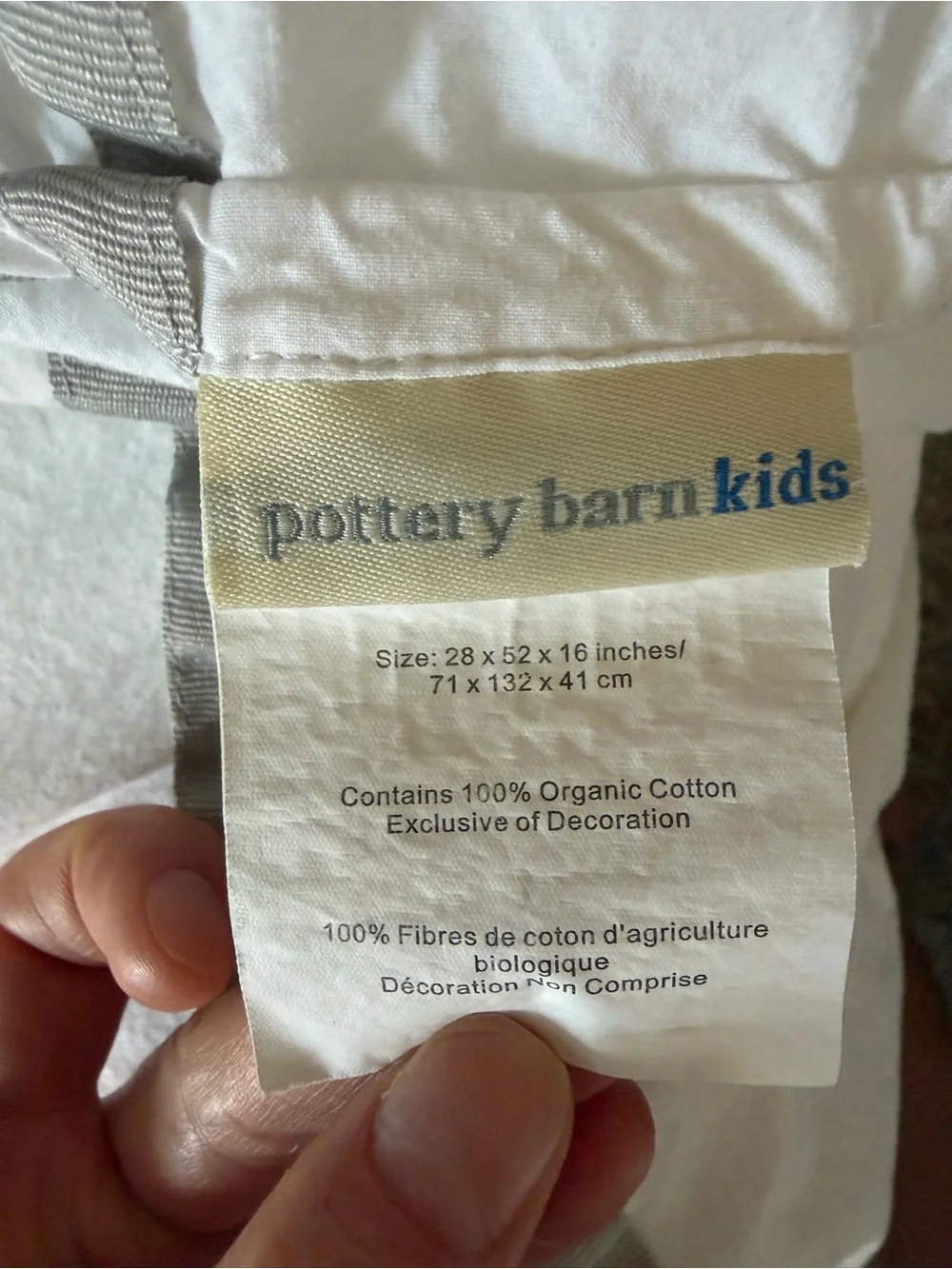 Pottery Barn Kids Organic Cotton Crib Sheet – White with Gray Double Stripe Trim